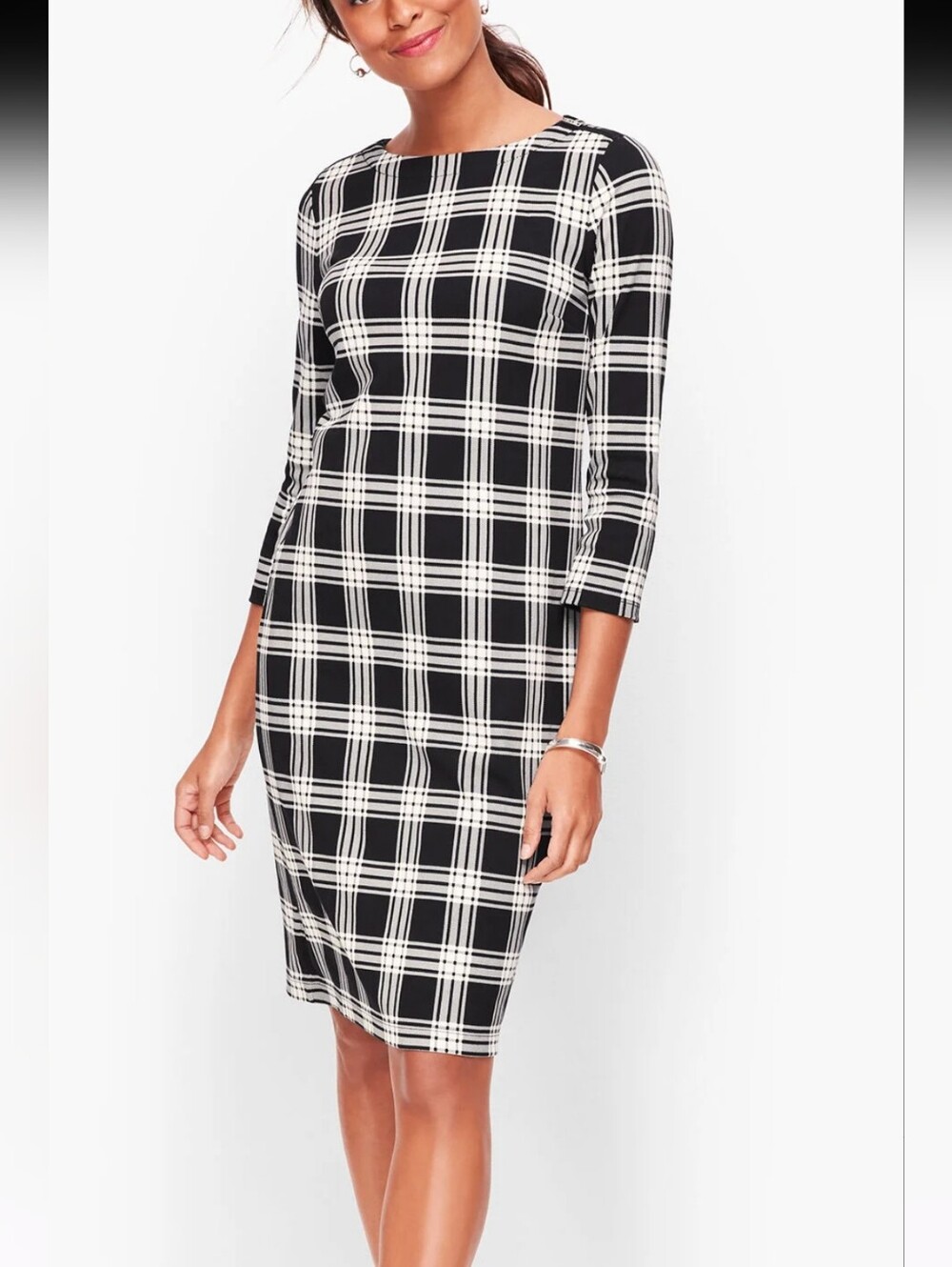 Talbots 100% Cotton Black & White Buffalo Check Shift Dress w/ Zippers, Size L